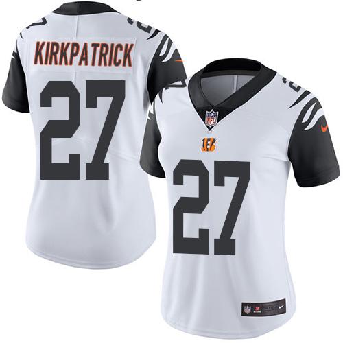Nike Bengals #27 Dre Kirkpatrick White Women's Stitched NFL Limited Rush Jersey - Click Image to Close